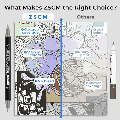 ZSCM 12 Gray Acrylic Paint Markers, Dual Fine & Brush Tip Acrylic Pens