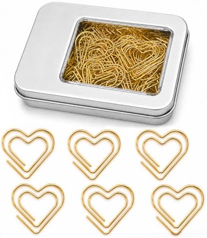 Cute Gold Heart Paper Clips 100 Pcs, Planner Bookmark Clips