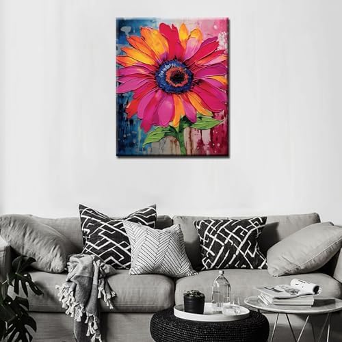 Simple Flower Paint by Numbers,Abstract Paint by Number for Adults,Green Leaf Paint by Number Kits on Canvas Graffiti Drawing Paintwork with Paintbrushes,Art Crafts (Without Frame)
