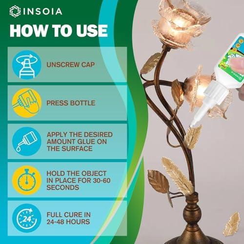 INSOIA Super Glass Glue Clear, 20g, Strong Bond, with Precision Tips