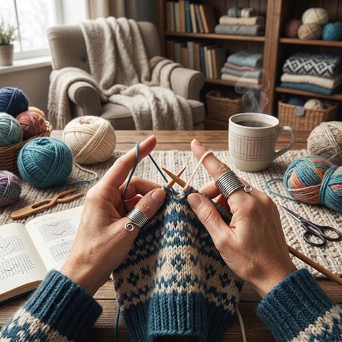 HEEPDD 2Pcs Finger Holder Knitting Thimble, 2Pcs 17mm 19mm Ring Knitting Thread Yarn Stranding Tools Home Gadgets Silver for Crochet Knitting Crafts Accessories Tool