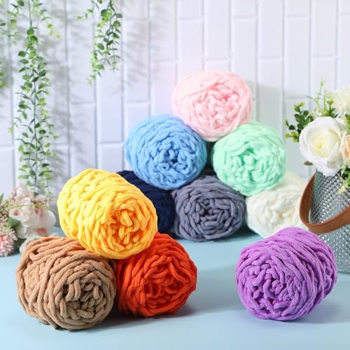 Timgle 20 Skeins Chunky Chenille Yarn for Crocheting 1094 Yards Soft Thick Fluffy Yarn Hand Weaving Bulky for Plush Dolls Knitting Blanket DIY Sweater Scarf Each 55 Yards(Classic Color)