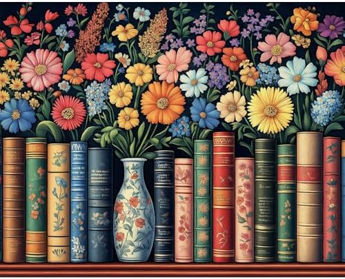 Natuyalo DIY Painting by Numbers for Adults, Books and Flowers Paint by Numbers, 16x20 Inch Adults Paint by Number Kits on Canvas, Frameless Color by Number Acrylic Art Craft Kits