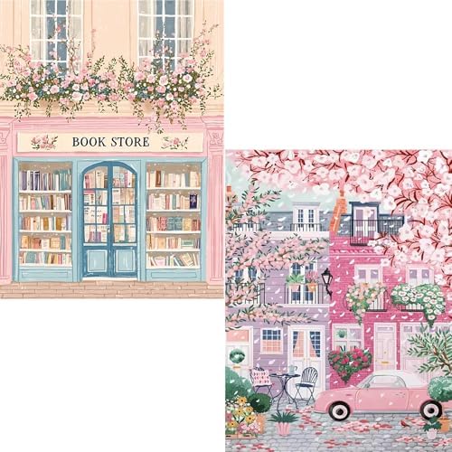 Benjenes 2PCS Book Shop Diamond Art Kits for Adults, Diamond Painting Kits