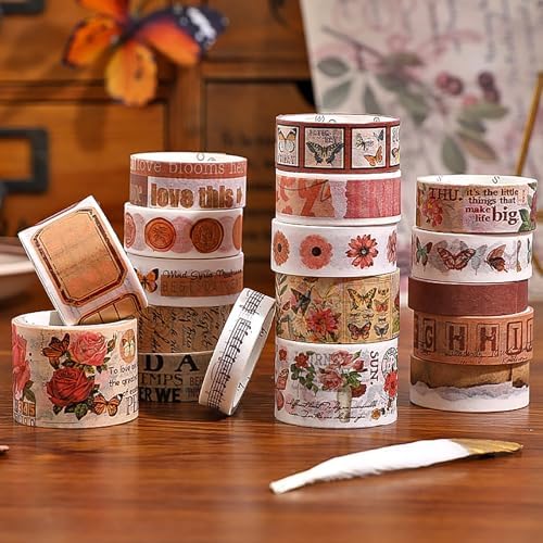 18 Rolls Washi Tape Set for Crafts and Journaling DIY Vintage Floral Tape Scrapbooking Supplies washi Tape for journaling Decorative Tape for Crafts
