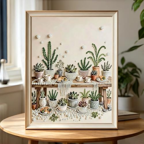 Succulent Pearl Diamond Painting Kits for Adults, Diamond Art for Plant