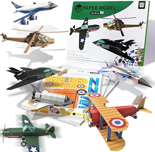 3D Paper Building Model, DIY Origami Kit for Kids Ages 8-12, Includes 8 Pre-cut, Easy-to-Assemble Aircraft 3D Paper Building Models, Airplane Origami Kit for Kids Ages 8-12
