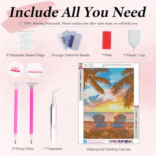 Yezavesu Beach Diamond Art Kits for Adults Beginners 12x16 Inch | Beach Landscape Diamond Painting, DIY 5D Full Round Drill Gem Art, Stress Relief Craft Kits, Home Wall Decor Gift