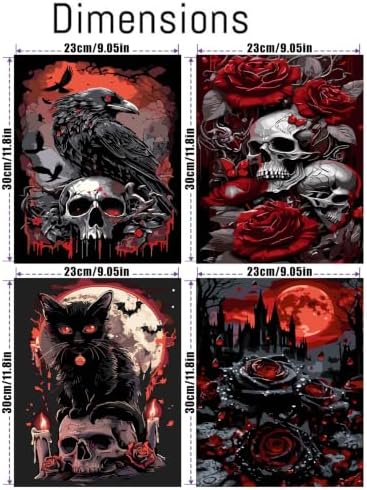 4 Pack Halloween Paint by Numbers Kit for Adults Beginner with Framed