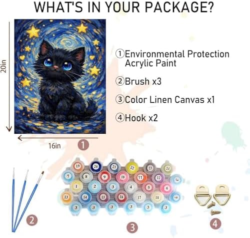 Cat Paint by Numbers for Adults - Starry Sky Paint by Number on Canvas