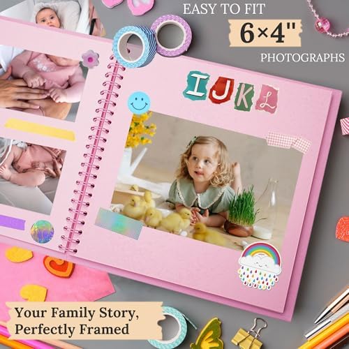 Scrapbook Photo Album 8"x8" 20 Sheets 40 Pages Hardcover Kraft Paper Pink