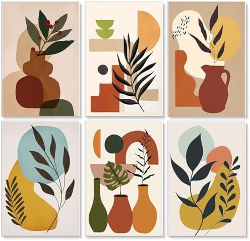 6 Pack Paint by Numbers Kit for Adults Beginner Easy Plants, 8x12 Inch | Minimalist Plant DIY Acrylic Painting by Numbers, Without Frame Canvas, Stress Relief Craft Kits, For Home Wall Decor Gift