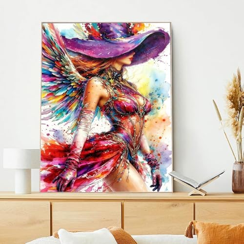 xcemhil Colorful Woman Paint by Numbers Kit for Adults Beginner, Colorful Woman Wearing a Hat Acrylic Paint by Number Kits Suitable for Home Wall Art Decor Gifts 16x20 Inch