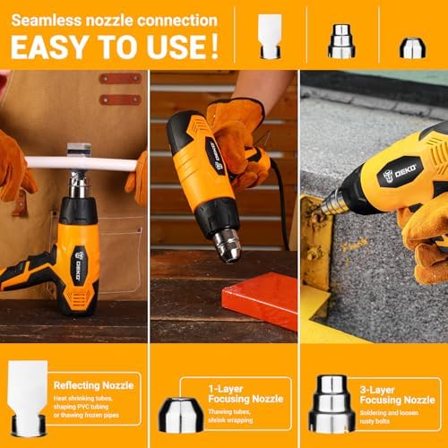 Heat Gun Hot Air Gun: DEKOPRO Fast Heating Heavy Duty 1700W Hot Air Gun Kit 662℉/1112℉ (350℃/600℃) with 3 Nozzles, Temperature Control Heat Guns for Grafting, Shrink Wrap, Vinyl Wrap