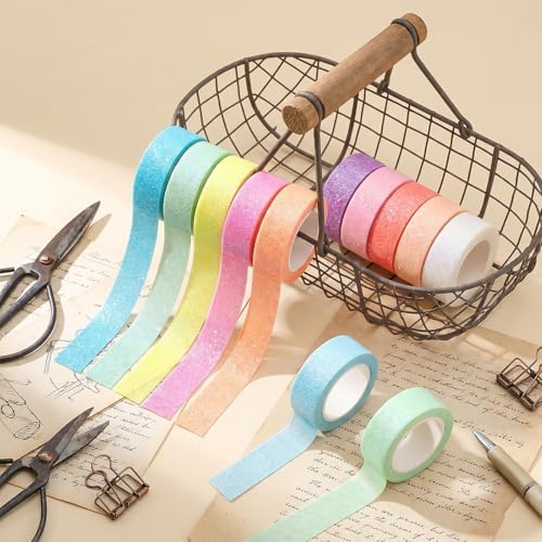 salbsever 12 Rolls Glitter Washi Tape, Decorative Washi Tape Rolls Colorful Holographic Tapes for Arts, DIY Crafts, Journals, Planners, Scrapbook, Wrapping