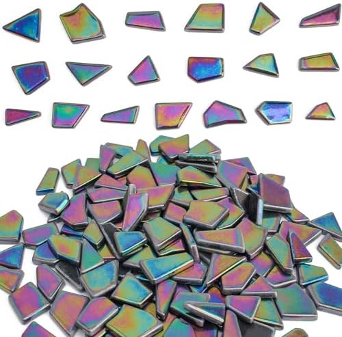 Youway Style Iridescent Glass Mosaic Tiles for Crafts Bulk,200g Black Stained Glass Mosaic Supplies,Broken Mosaic Pieces for Garden Kit Crafts,DIY Mosaic Art Decor