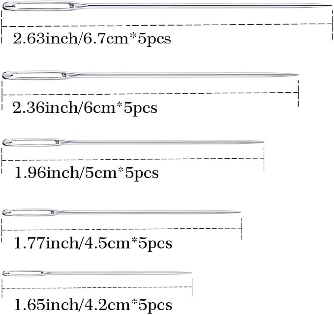 25Pieces Hand Sewing Big Eye Needles Sharp Needle，with Solid Wood Needle Case for