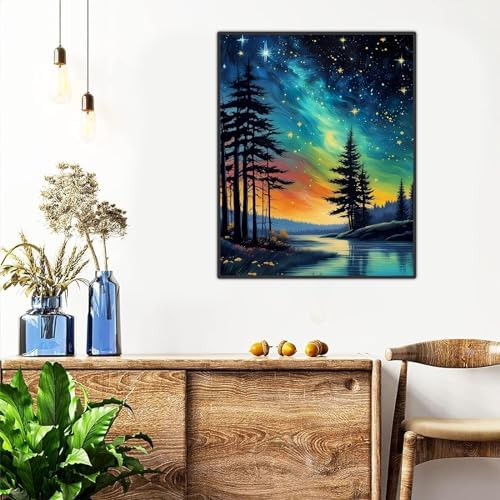 Starry Sky Paint by Numbers for Adults with Framed Canvas - Wooden Easel