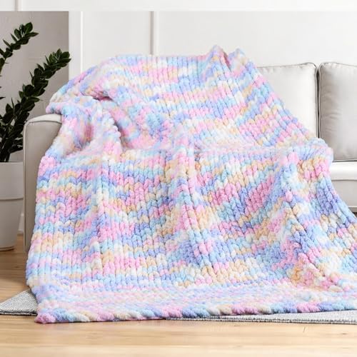 Bulky Chunky Yarn for Hand Knitting Blanket – #10 Jumbo Knitting Yarn, 1 Inch Thick Chenille Jumbo Yarn, No Knots Soft Machine Washable, Super Bulky Yarn 4 Pack for Crochet, Arm Knitting & Crafts