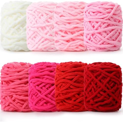 Buryeah 8 Pack Chunky Chenille Yarn for Crocheting, Pink Series