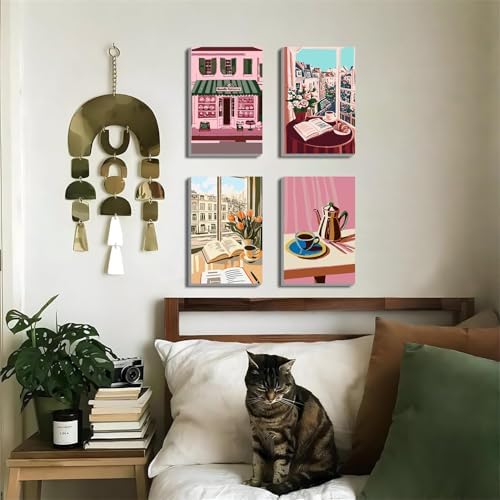 4 Pack Paint by Numbers Kit for Adults, Paint by Numbers with Frame 8x12 In