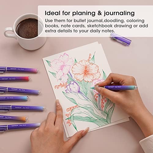 WRITECH Liquid Ink Rollerball Pens: 8ct Assorted Colors Extra Fine Point Tip 0.5mm Roller Ball Rolling Pen for Smooth Writing Coloring Drawing Journaling No Bleed & Smear &Smudge Multi Colored.