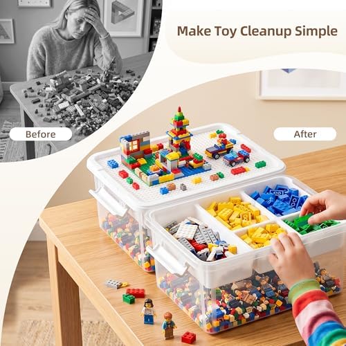 Citylife 17QT 2-Pack Toy Organizer Craft Storage Buildable Lid Movable Tray