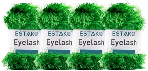 Estako Eyelash Yarn, Soft Fuzzy Faux Fur for Crochet, Grass, 4-Pack