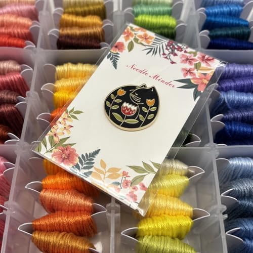 Needle Minder for Keeping Sewing & Embroidery Needles – Magnetic Needlepoint Holder, Cross Stitch Supplies – Secure & Decorative Needle Minders for Stitching & Crafting (Floral Cat)