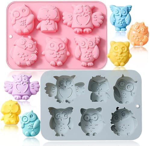 2 Pack Chocolate Molds Different Owl Shapes Silicone Molds for Cake Gummy Jello Ice Cube Crayon, Cake Decoration Soap Molds Silicone Baking Mold Making Kit, Lovely & Fun for Boys and Girls