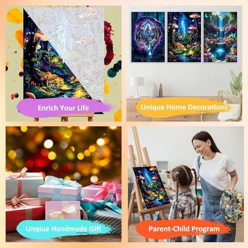 3 Pack Framed Paint by Numbers for Adult with Wooden Easel (8x12 inch) | Dream Forest Paint by Number on Canvas Oil Painting Kit with Brushes, Easy Adults' Paint-by-Number Kits for Home Wall Decor