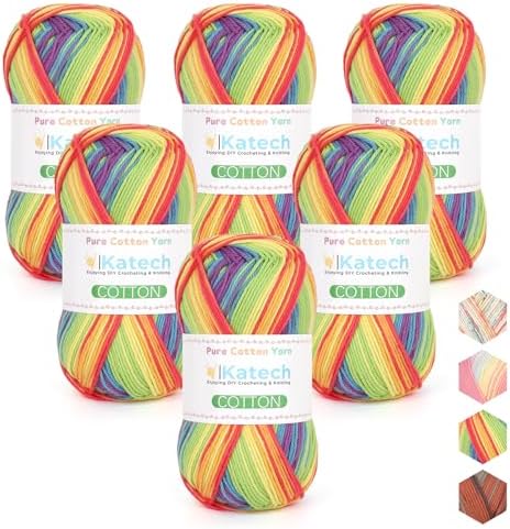 Katech 1OO% Rainbow Cotton Yarn for Crocheting-2 Sport Weight Baby Yarns