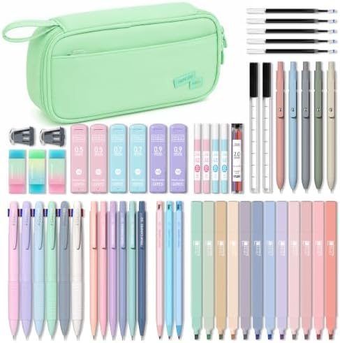 Four Candies 56 PCS Aesthetic School Supplies with Pencil Case (Mint Green)