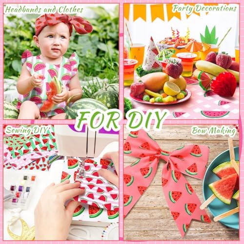 HunnmingRe 20 Pcs 10''x10'' Watermelon Quilting Fabric Square Watermelon Precuts Quilted Fabric Bundle Plaid Polka Dot Stripes Printed Sewing Material for Spring Summer Patchwork DIY Craft Supplies