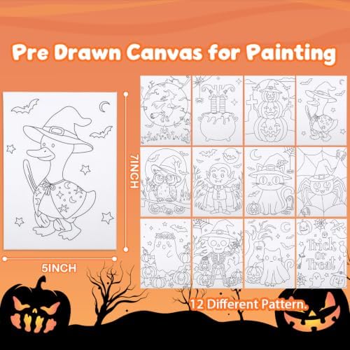 Louise Maelys 12 Pack Halloween Pre Drawn Canvas to Paint for Kids