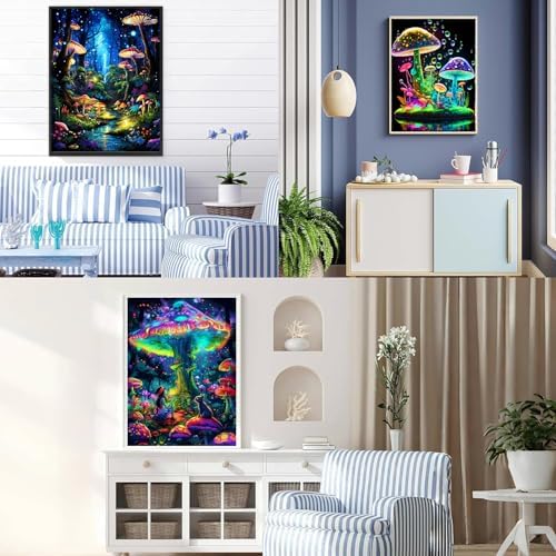 AIBOERL 3 Pack Diamond Art Kits for Adults,Mushrooms Diamond Painting | Round Drill Mushrooms Diamond Painting for Beginners DIY Rhinestone 5D Diamond dots(Gemstone Craft)Wall Art Gift 12x16IN