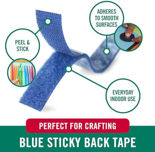 VELCRO Brand Colors | Blue Sticky Back Tape | 10ft Roll with Adhesive, Cut Strips to Length | Mount Classroom Décor, Create Seasonal Craft Projects | Organize Home or Office