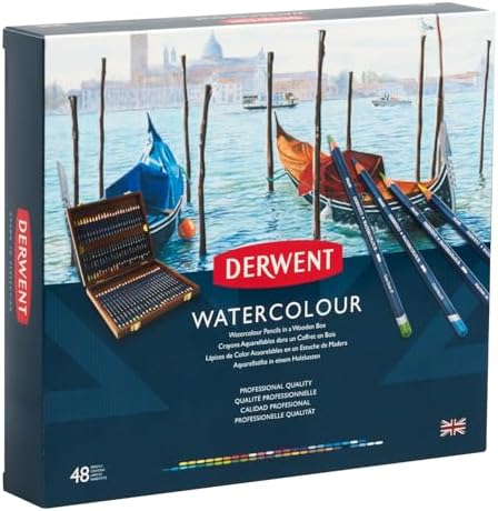 Derwent Colored Pencils, WaterColour, Water Color Pencils, Drawing, Art, Wooden Box, 48 Count (0700758)