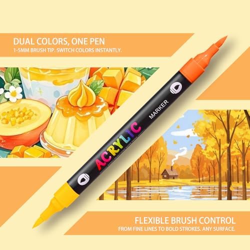 WINSONS 120 Colors Acrylic Paint Markers Dual Tip Dual Colors Brush Tip Pens for Rock Painting Supplies, Canvas, Wood, Calligraphy, Metal, Glass, DIY Crafts Art Supplies Kit (120 Colors - Dual Colors)