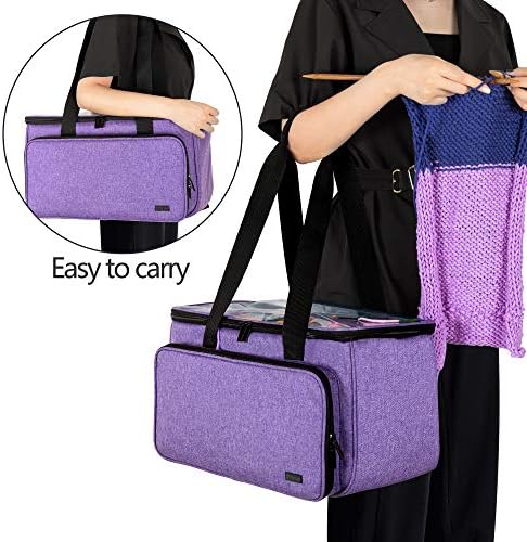 Yarwo Crochet Bag Knitting Organizer, Yarn Storage Tote with Multi-Pockets