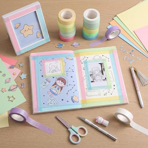 12 Rolls Glitter Washi Tape Set – 15mm Macaron Cute Colored Masking Tape, Sparkle Decorative Tape for DIY, Art, Scrapbook Tape, Decor & Crafts