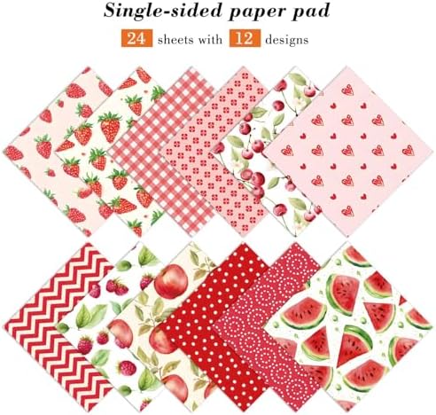 Fruit Scrapbook Paper Pad, 24 Sheets 6 x6 Inch Red Patterned Designed Decorative Decoupage for Card Making Folded Card Supplies Gift Wrapping Planners Journals DIY Crafts Photo Album