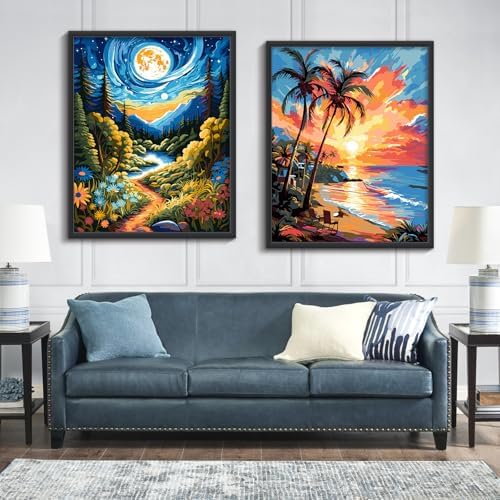 ZTOTZ Paint by Numbers Kit for Adults,Painting by Numbers Kit Landscape,Moon Landscape Paint by Numbers Adults on Canvas,Number Painting for Home Wall Decor 16x20Inch(Mountain)