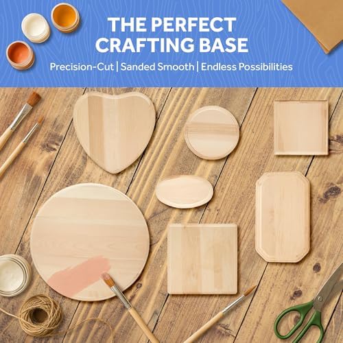 Unfinished Wooden Squares 7 inch Pack of 12 Wood Boards for Crafts Wood Signs for Crafts, Wooden Plaque Craft Blanks by Woodpeckers