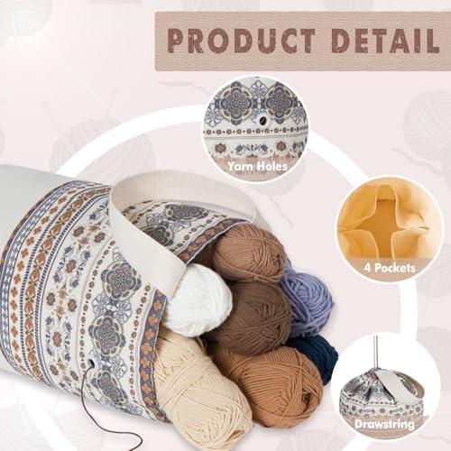 TOGETRUE Yarn Bag, Knitting Crochet Bag, Portable Yarn Storage Bags Organizer for Crocheting Project, Store Skein Ball, Short Knitting Needle (Medium, Brown Style)