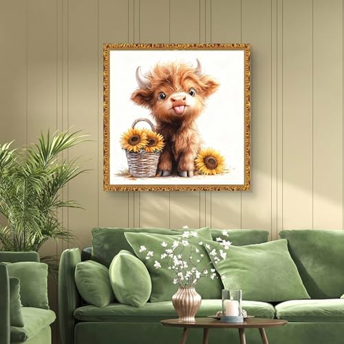 Amaieuin Highlan Cow Paint by Number Adult,Paint by Number Kits for Adults,Cow Canvas Paint by Numbers for Adults,Gifts and Home Wall 16x16in