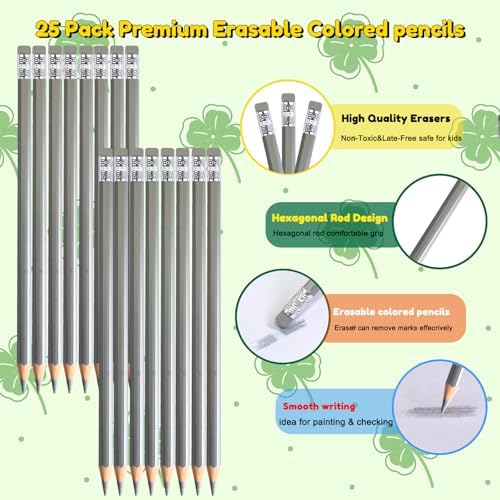 Adhere 25pcs Checking Pencils Erasable colored Pencils Pre-Sharpened #2 HB,for Checking Tests Grading,Map Coloring, editing Office Favors,including a Free sharpener. (Sliver)