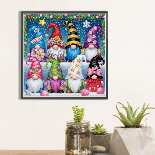 WCHUIMM Christmas Diamond Painting Kits for Adults Gnome, Diamond Art for Beginners, 5D DIY Full Drill Gem Art Crafts for Home Wall Decor, 12x12 Inch