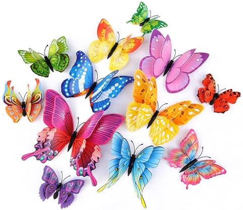 OPSEAM 3D Butterfly Wall Decor Butterfly Decorations Stickers with Magnets | 24 PCS Colorful,12 Styles Double Layer Butterfly for Classroom Decoration,Locker Refrigerator, Reusable,Waterproof