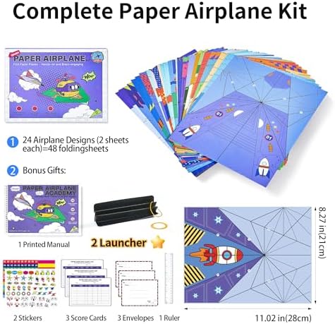 Leven DIY Paper Airplane Kit, 24 Progressive Origami Plane Designs